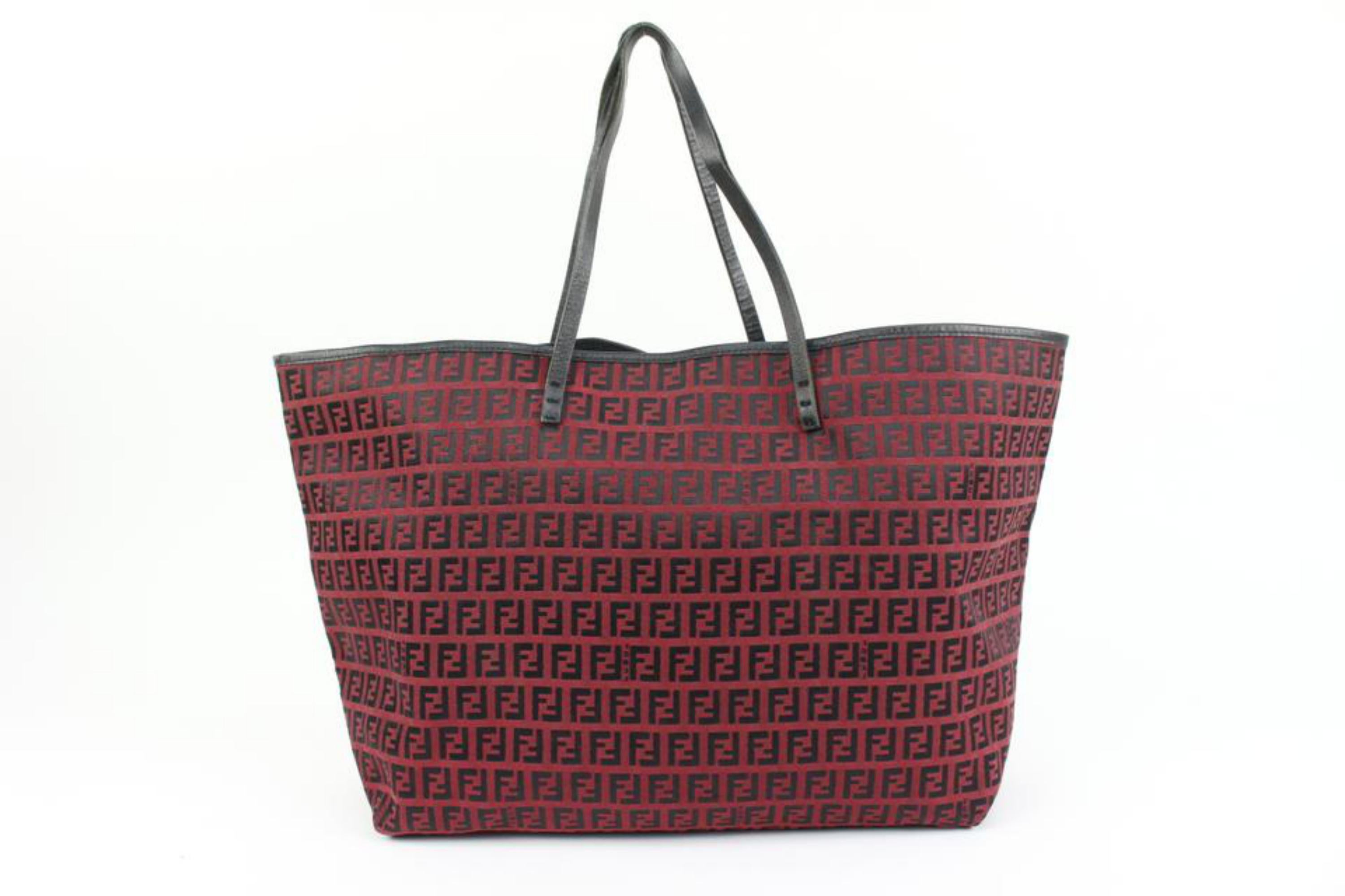 Fendi Dark Red Monogram FF Zucca Roll Tote with Pouch 64f322s For Sale 1