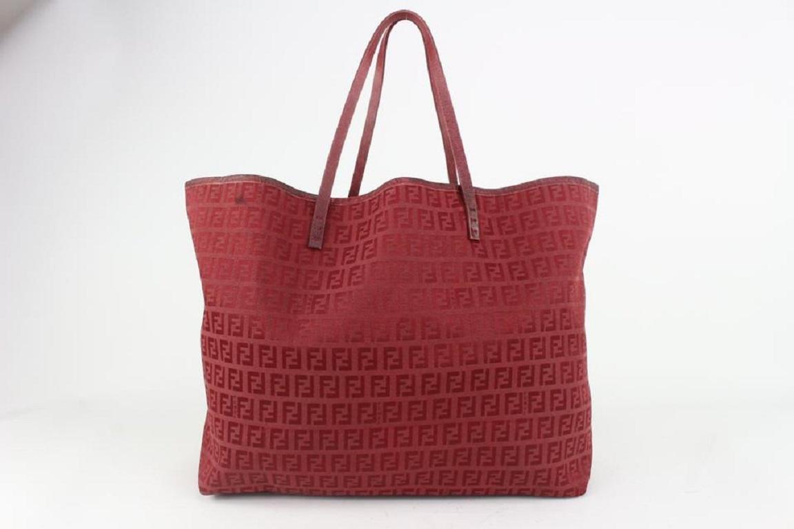 Fendi Dark Red Monogram Zucca Roll Tote bag with Pouch 2FF719 For Sale 1