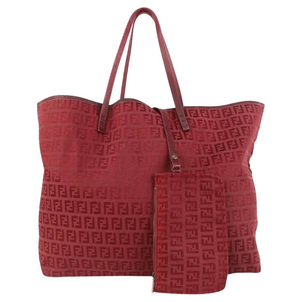 Fendi Dark Red Monogram Zucca Roll Tote bag with Pouch 2FF719