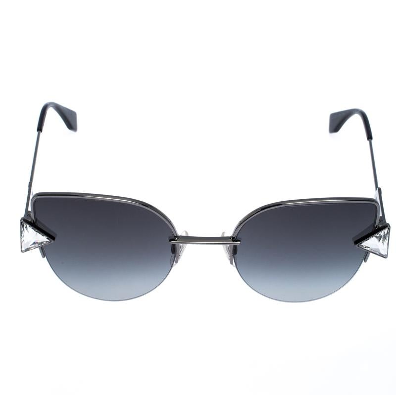 The stylish frame sculpted into a cat-eye shape and crystal accents on the sides make these sunglasses a high-fashion accessory that you must own. From the house of Fendi, they will look best with your daytime statement outfits.

Includes: The