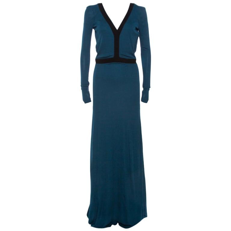 Fendi Dark Teal Jersey Backless Maxi Dress S