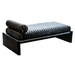 Vintage Fendi Daybed Chaise, Black Leather and Fendi Stripe, Italy, 1980s