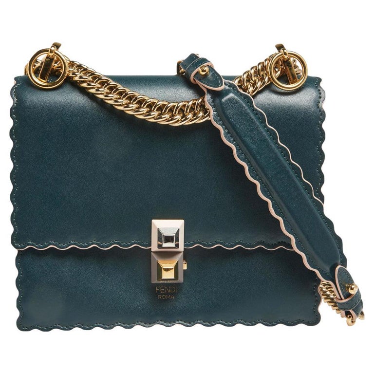 Fendi Deep Green Leather Small Scalloped Kan I Shoulder Bag at 1stDibs