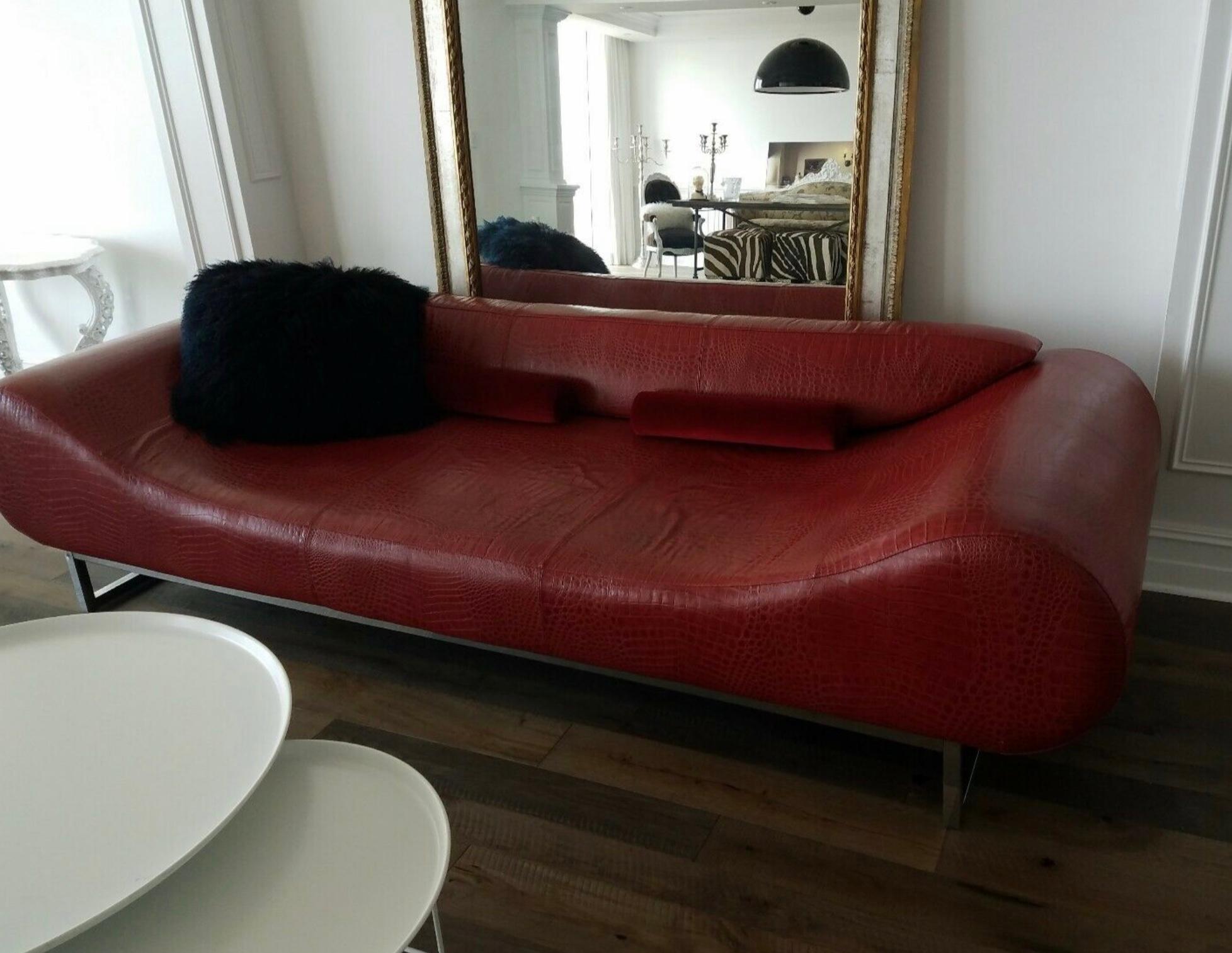 Italian Fendi Deep Red Chestnut Embossed Leather ‘Eros’ Sofa, Organic Modern, Italy 2004