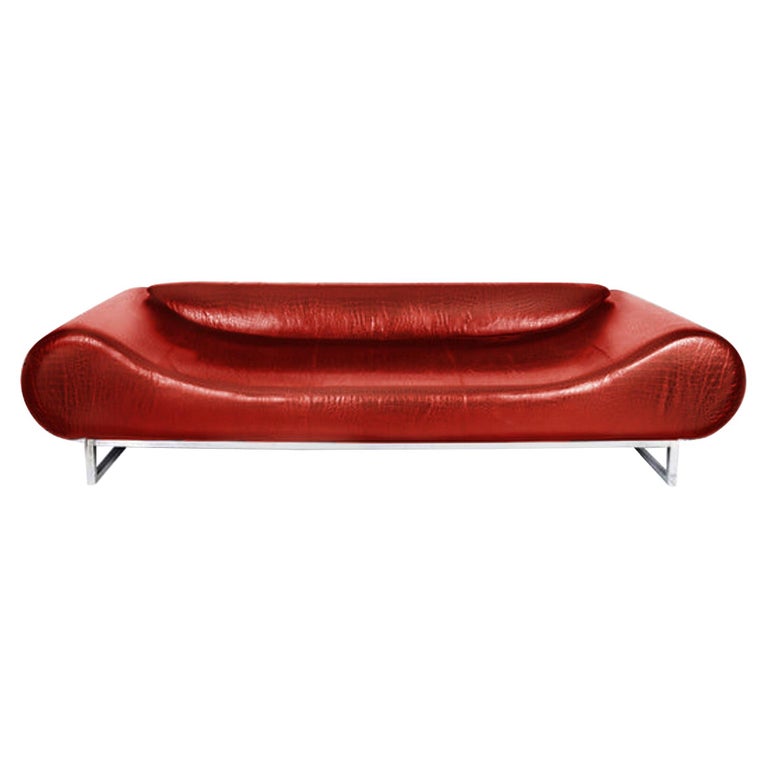 Eros Sofa Organic Modern Italy 2004, Red Embossed Leather Sofa