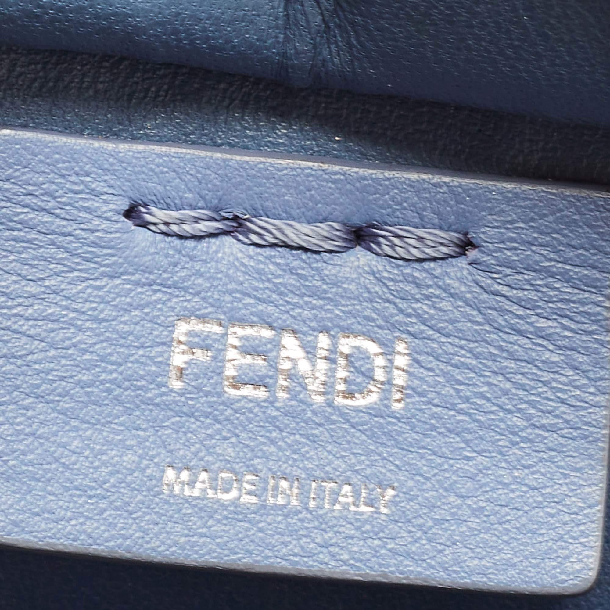 Fendi Deep Sky Blue Leather Multicolor Trims Mini 3Jours Tote 10