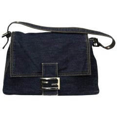 Fendi Denim Canvas Shoulder  Baguette Bag