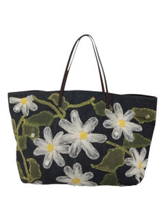 Borsa Tote Fendi in denim con applicazioni floreali a margherita e manici in pelle