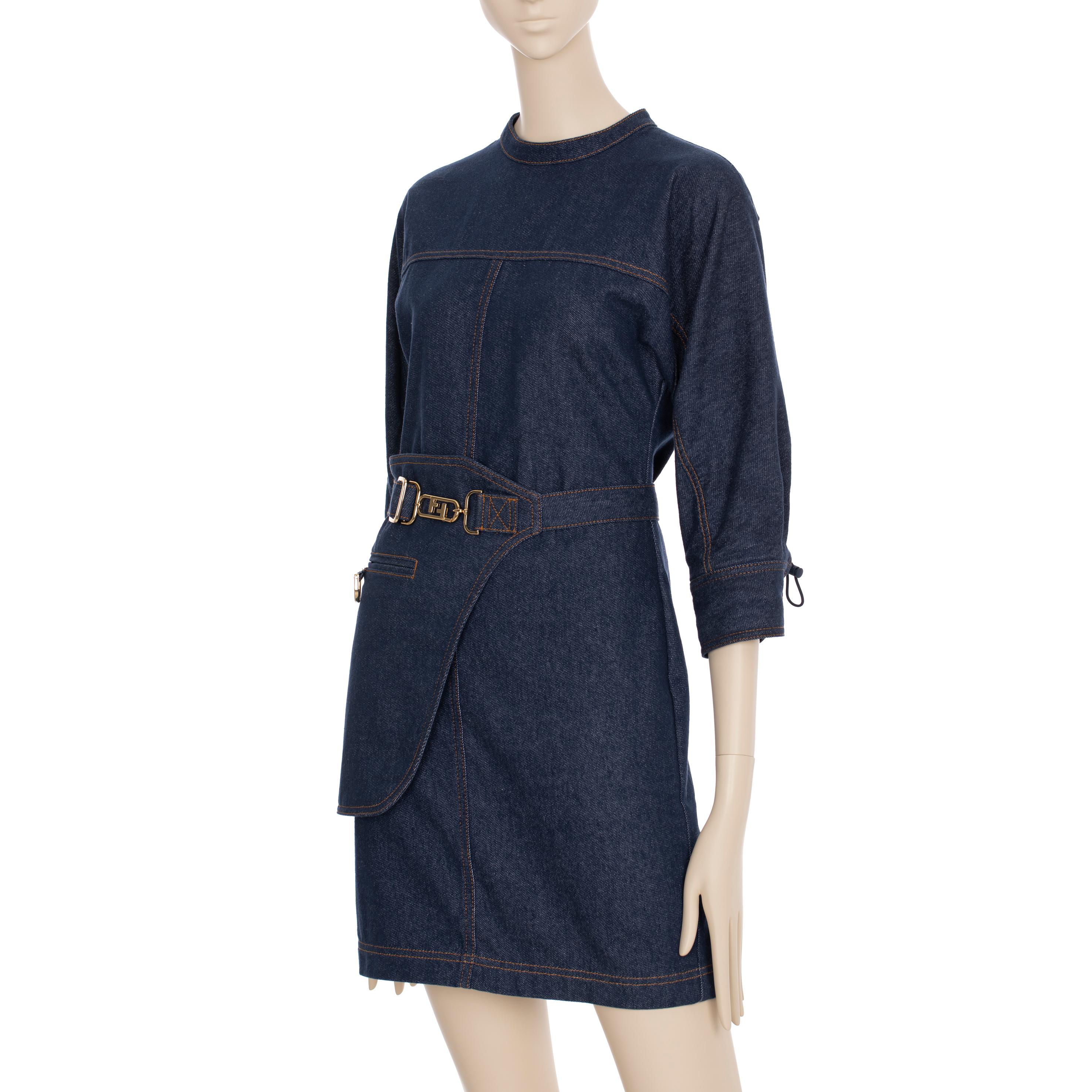 Women's Fendi Denim Dress With Belt Bag 36 IT