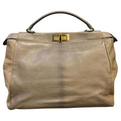 Fendi Distressed Taupe Two Tone Hardware Large Peekaboo Bag
