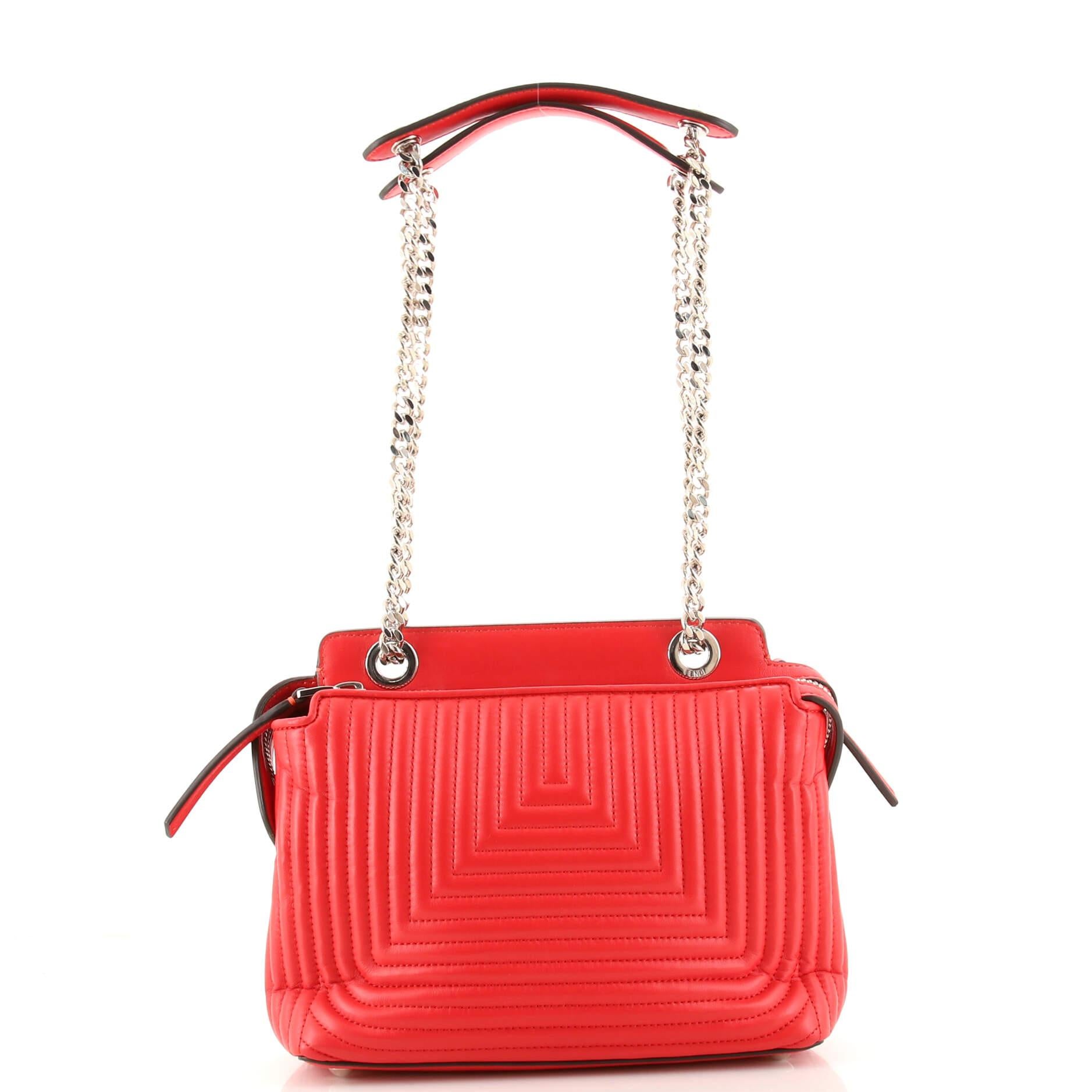 Red Fendi DotCom Click Shoulder Bag Quilted Leather Small