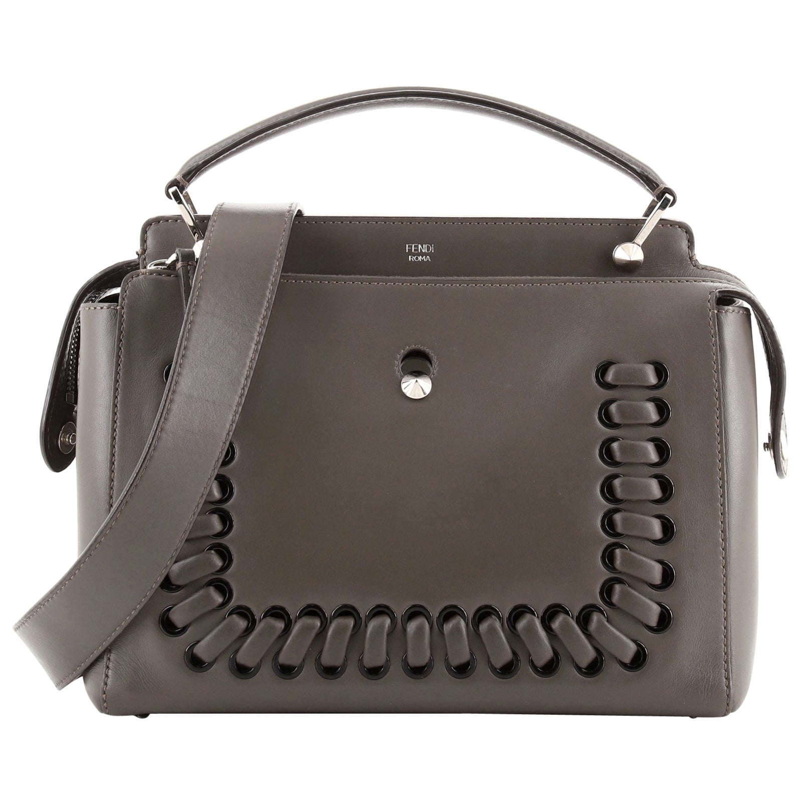 Fendi DotCom Convertible Satchel Whipstitch Leather Medium