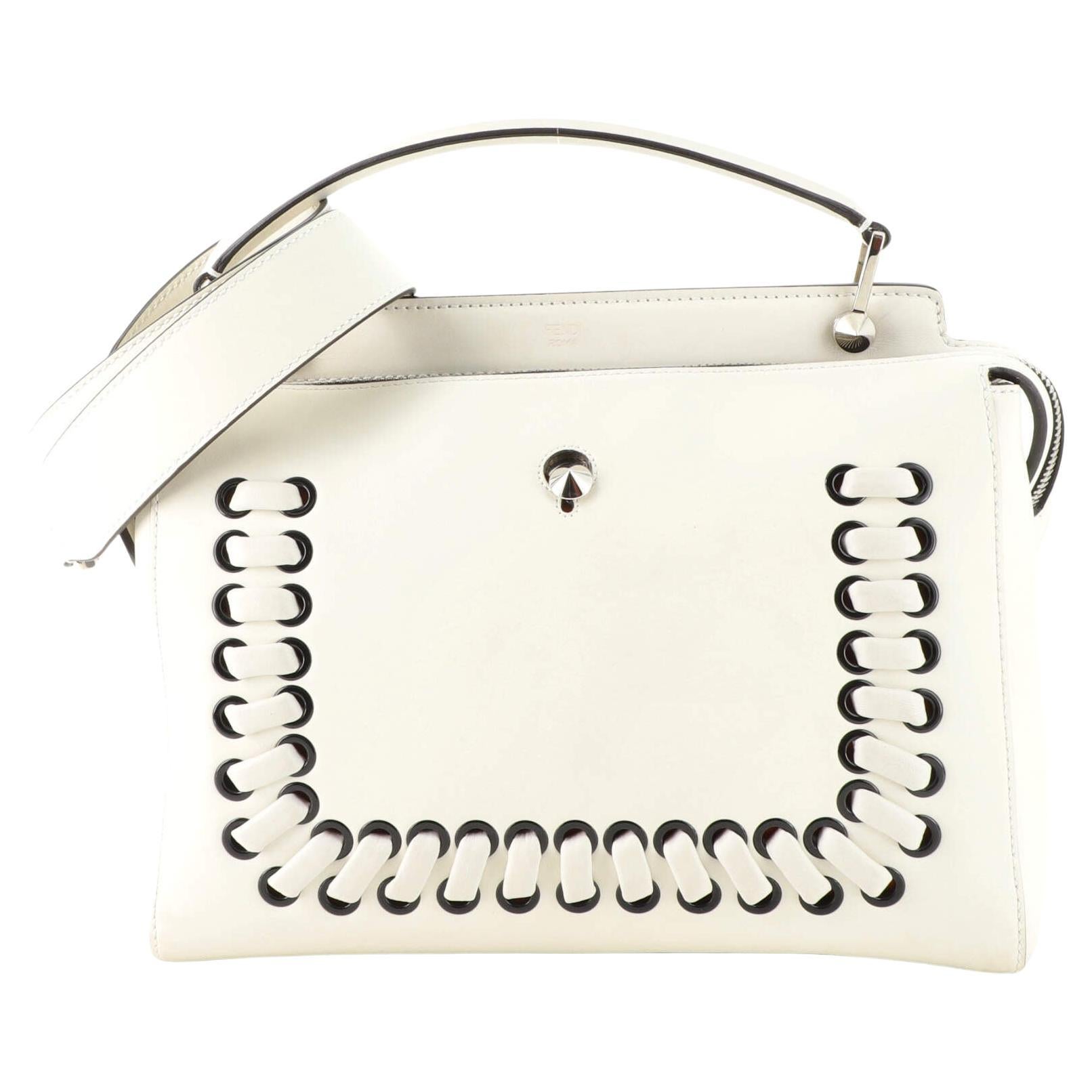 Fendi DotCom Convertible Satchel Whipstitch Leather Medium