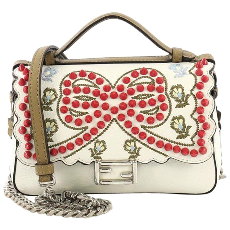 Fendi Double Baguette Embroidered Studded Leather Micro at 1stDibs