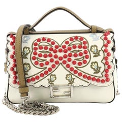 Fendi Double Baguette Embroidered Studded Leather Micro