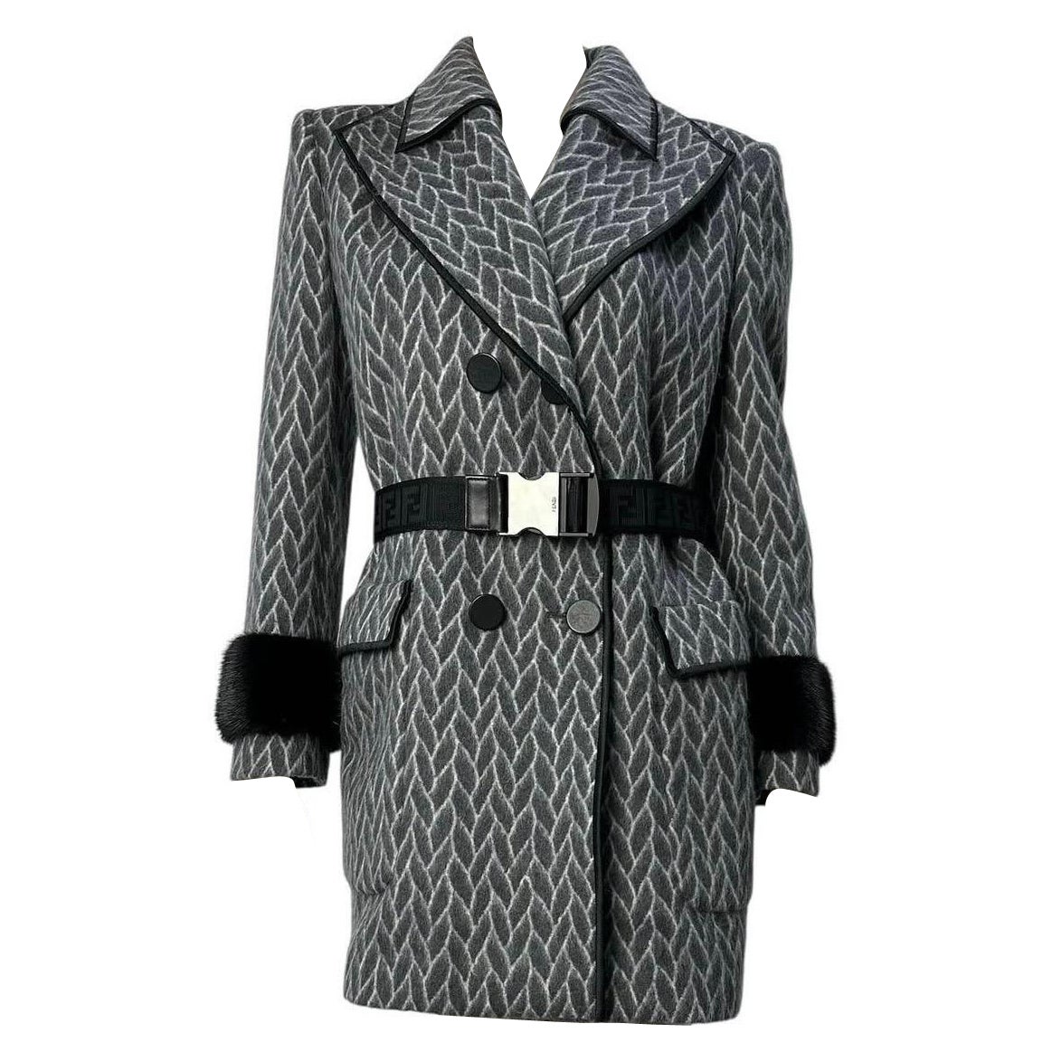 Fendi  Doppiopetto  Coates con maniche in visone e cintura Sz.44 in vendita