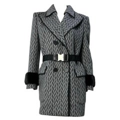 Fendi  Double-Breasted  Mink Sleeves Belted Coat Sz.44