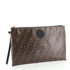 Fendi Double F Zip Pouch Zucca Coated Canvas