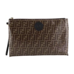 Fendi Double F Zip Pouch Zucca Coated Canvas