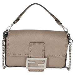 Fendi Dove Gray Cuoio Romano Calfskin Mini Selleria Baguette Bag