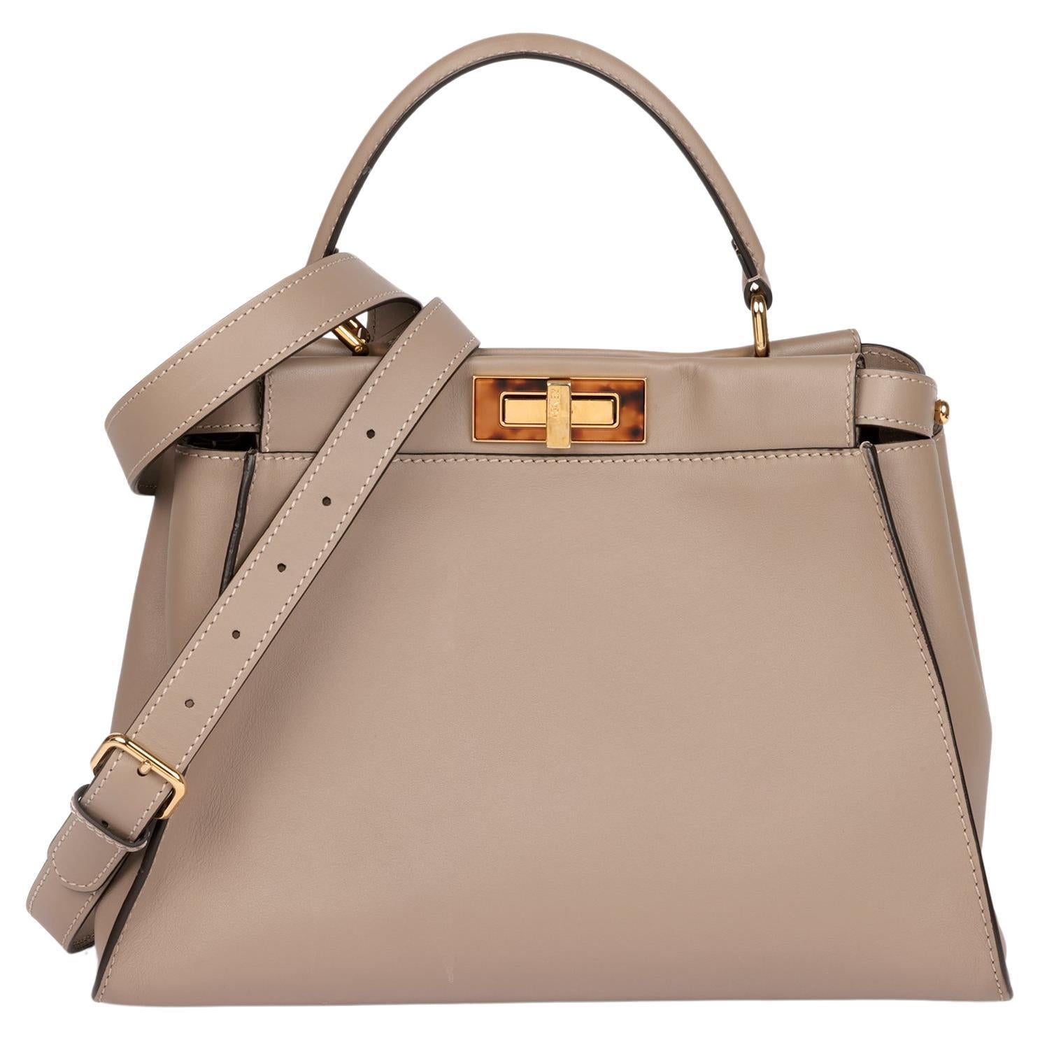 Fendi Dove Grey Soft Calfskin Leather Medium Peekaboo im Angebot