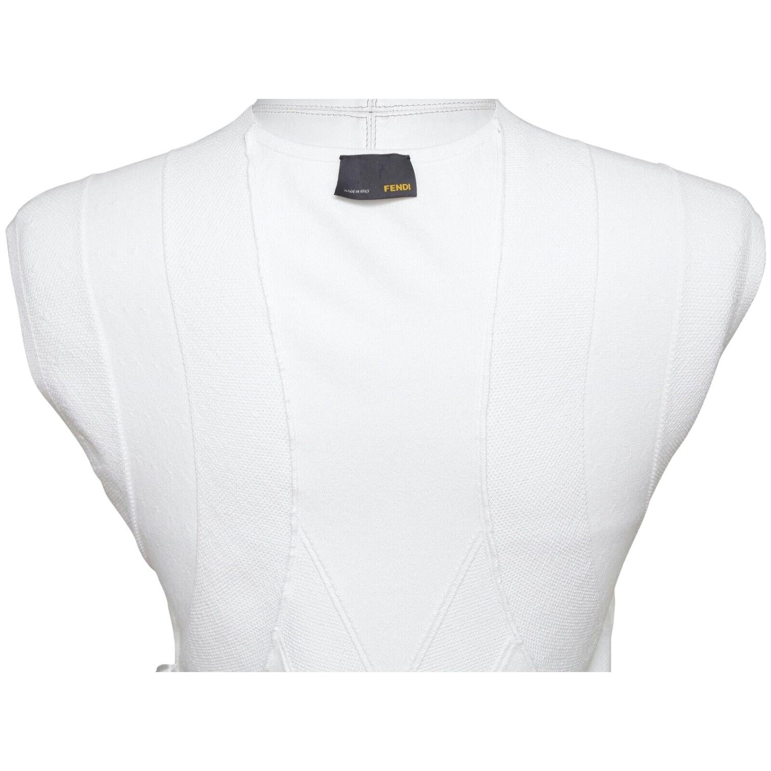 FENDI Dress White Viscose Knit Sleeveless Slip-On V-Neck Sz 40 For Sale 2