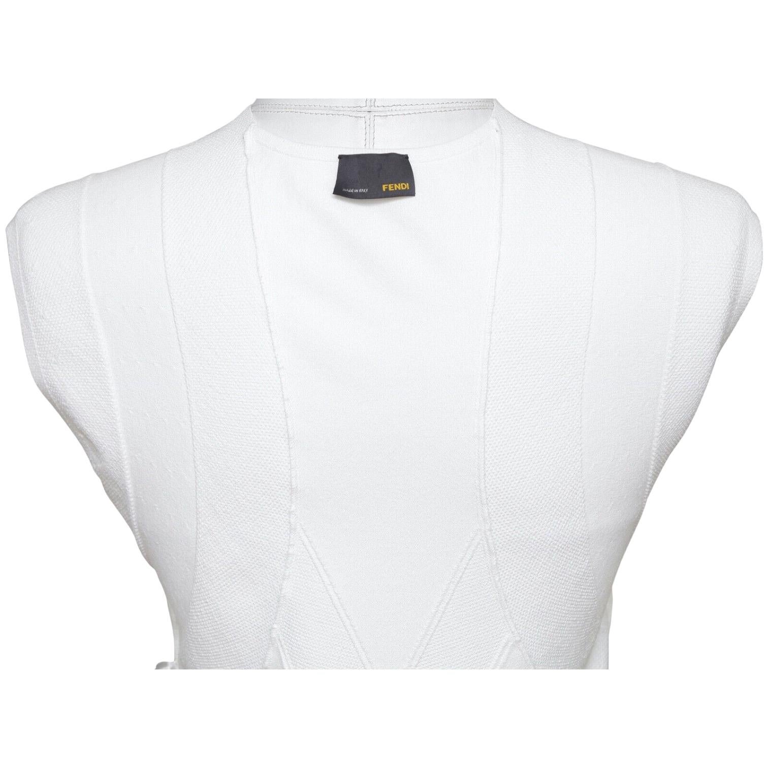 FENDI Vestido Blanco Punto Viscosa Sin Mangas Cuello en V Sz 40 en venta 2