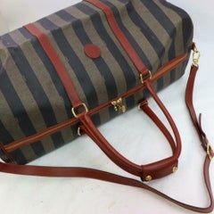 Fendi Duffle Extra Large Pequin Stripe Boston with Strap 870652 Brown Travel Bag