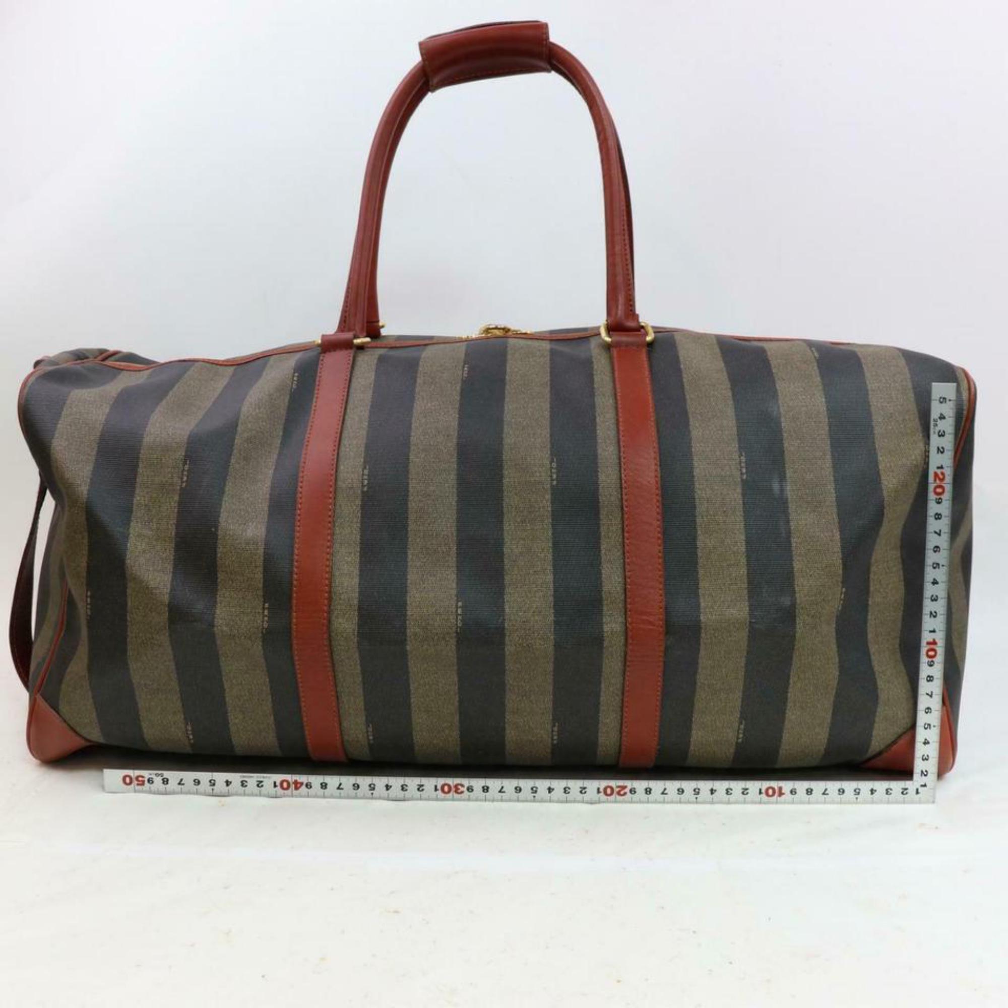 Fendi Duffle Extra Large Pequin Stripe Boston with Strap 870652 Brown Travel Bag For Sale 1