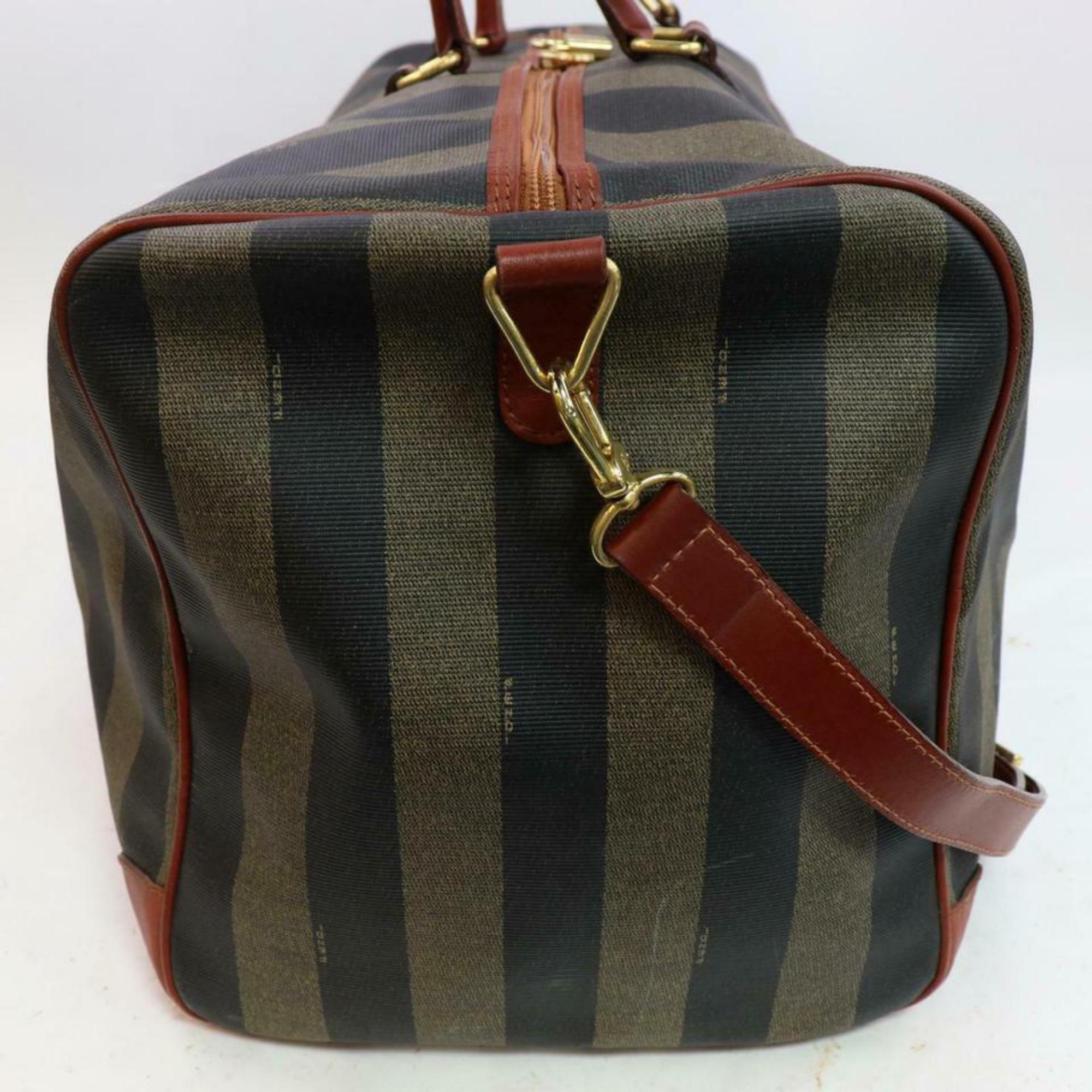 Fendi Duffle Extra Large Pequin Stripe Boston with Strap 870652 Brown Travel Bag For Sale 2