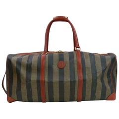 Fendi Duffle Extra Large Pequin Stripe Boston with Strap 870652 Brown Travel Bag