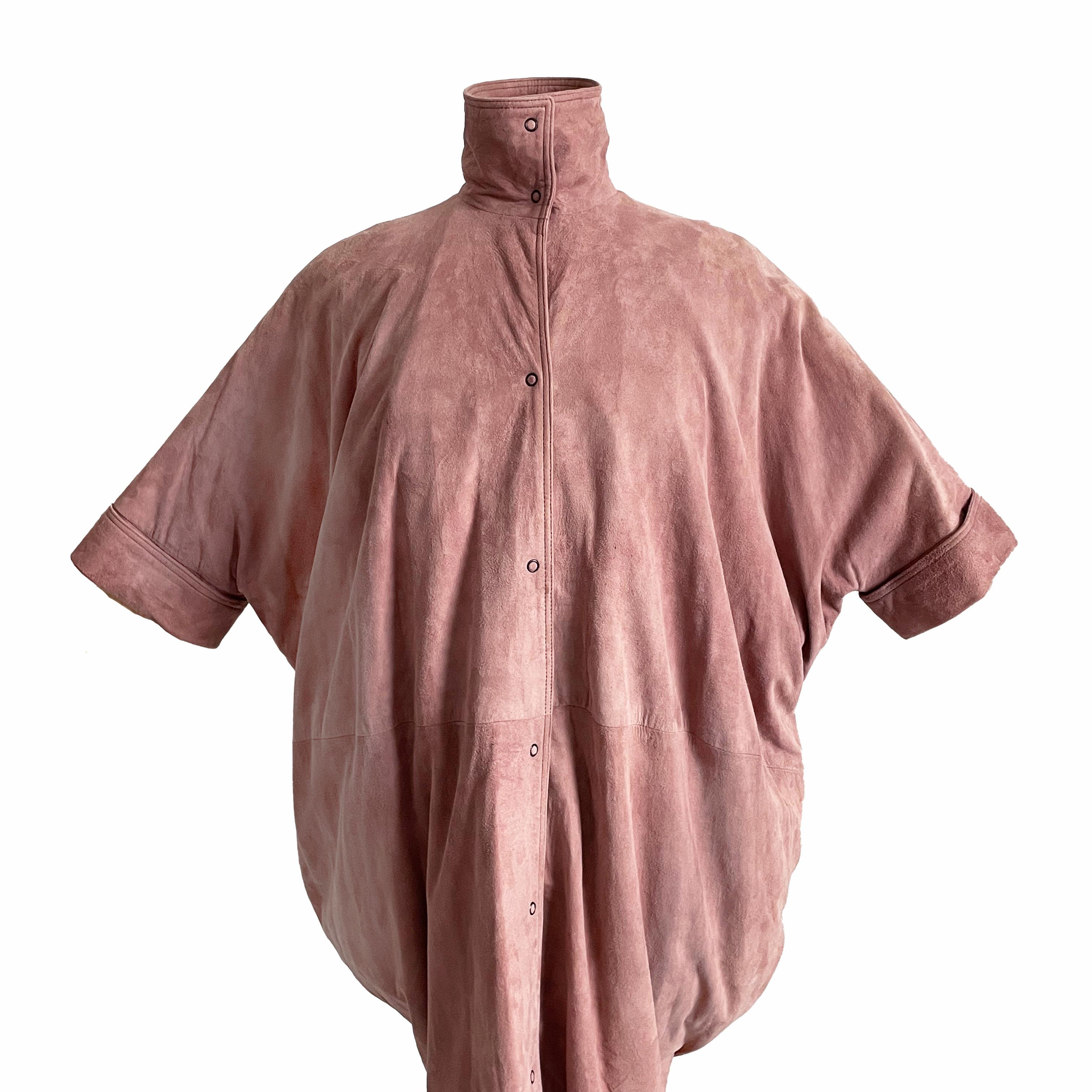 Women's or Men's Fendi Duster Jacket Cocoon Coat Rose Pink Suede Batwing Sleeves Vintage Size S  For Sale