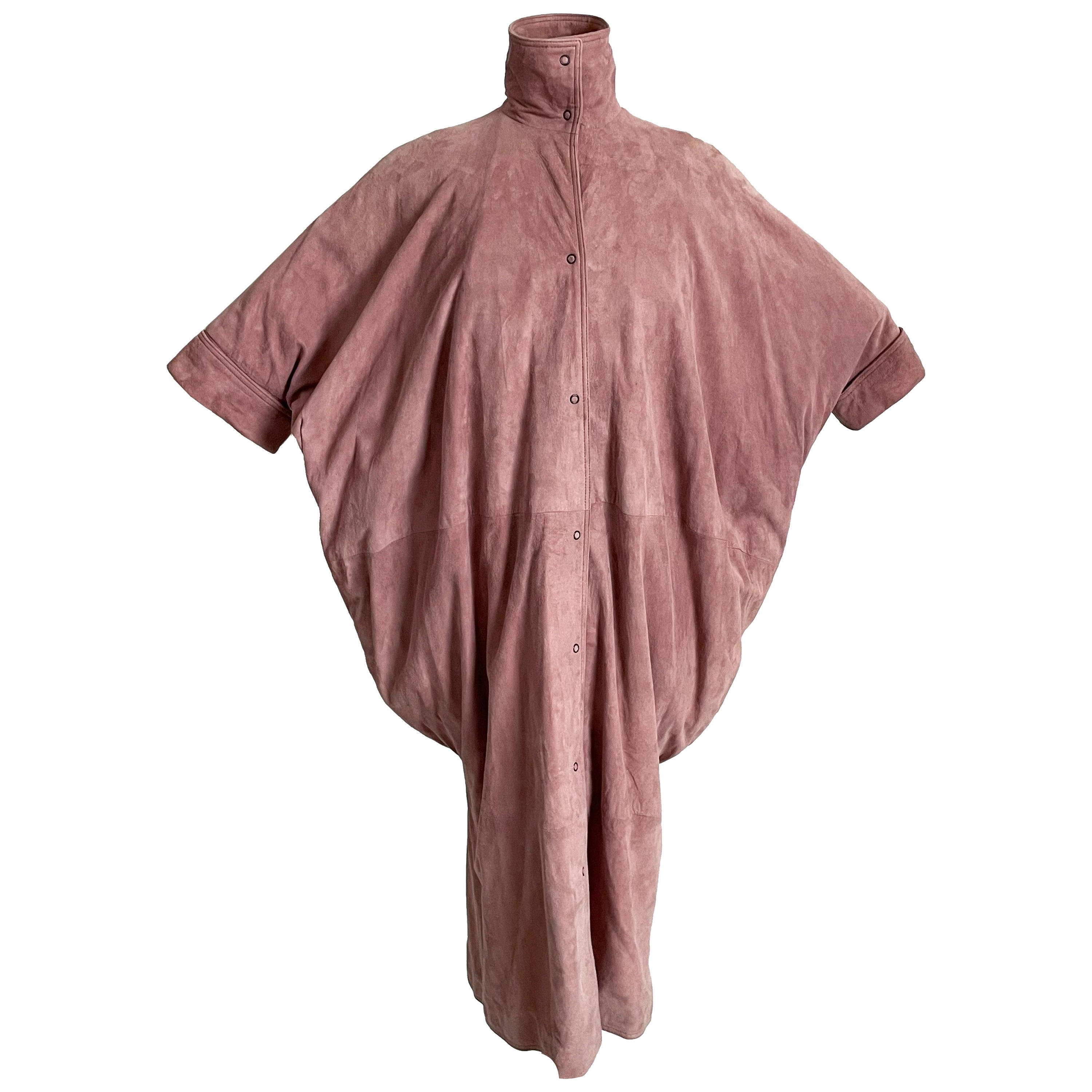 Fendi Duster Jacket Cocoon Coat Rose Pink Suede Batwing Sleeves Vintage Size S  For Sale