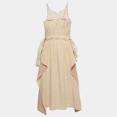 Fendi Dusty Pink Silk Lace Trim Ruffled Midi Dress S