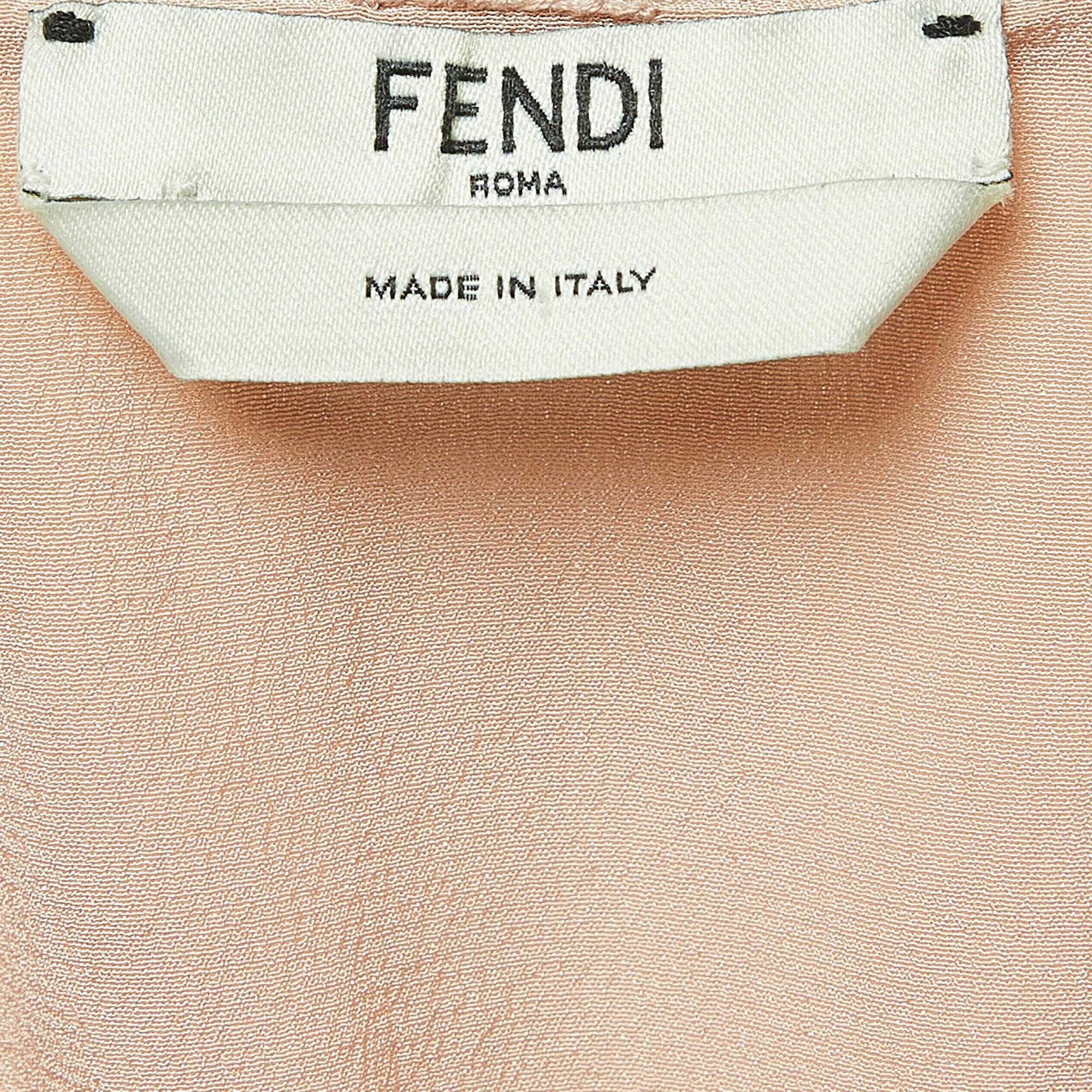 Women's Fendi Dusty Pink Silk Lace Trim Ruffled Midi Dress S For Sale