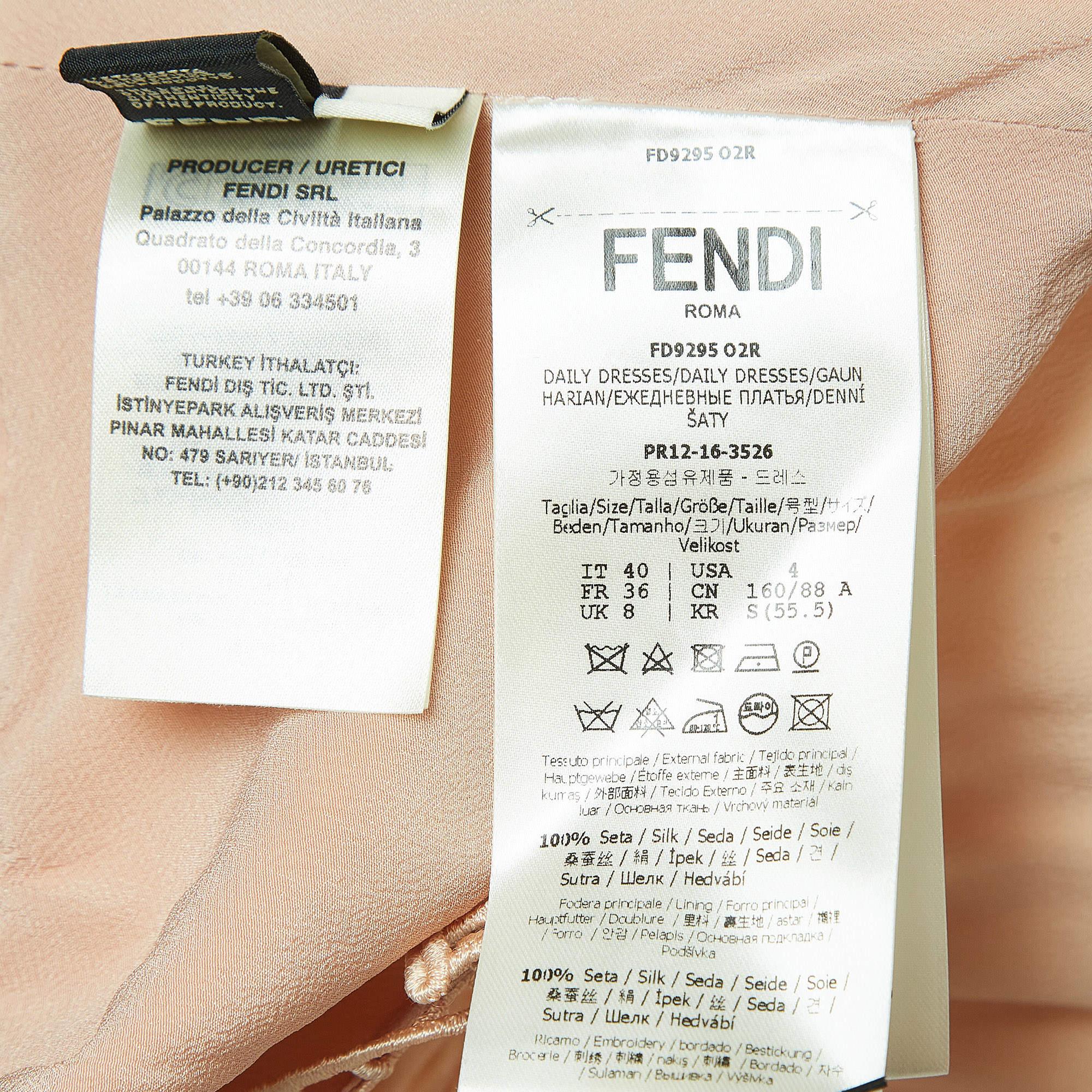 Fendi Dusty Pink Silk Lace Trim Ruffled Midi Dress S For Sale 2