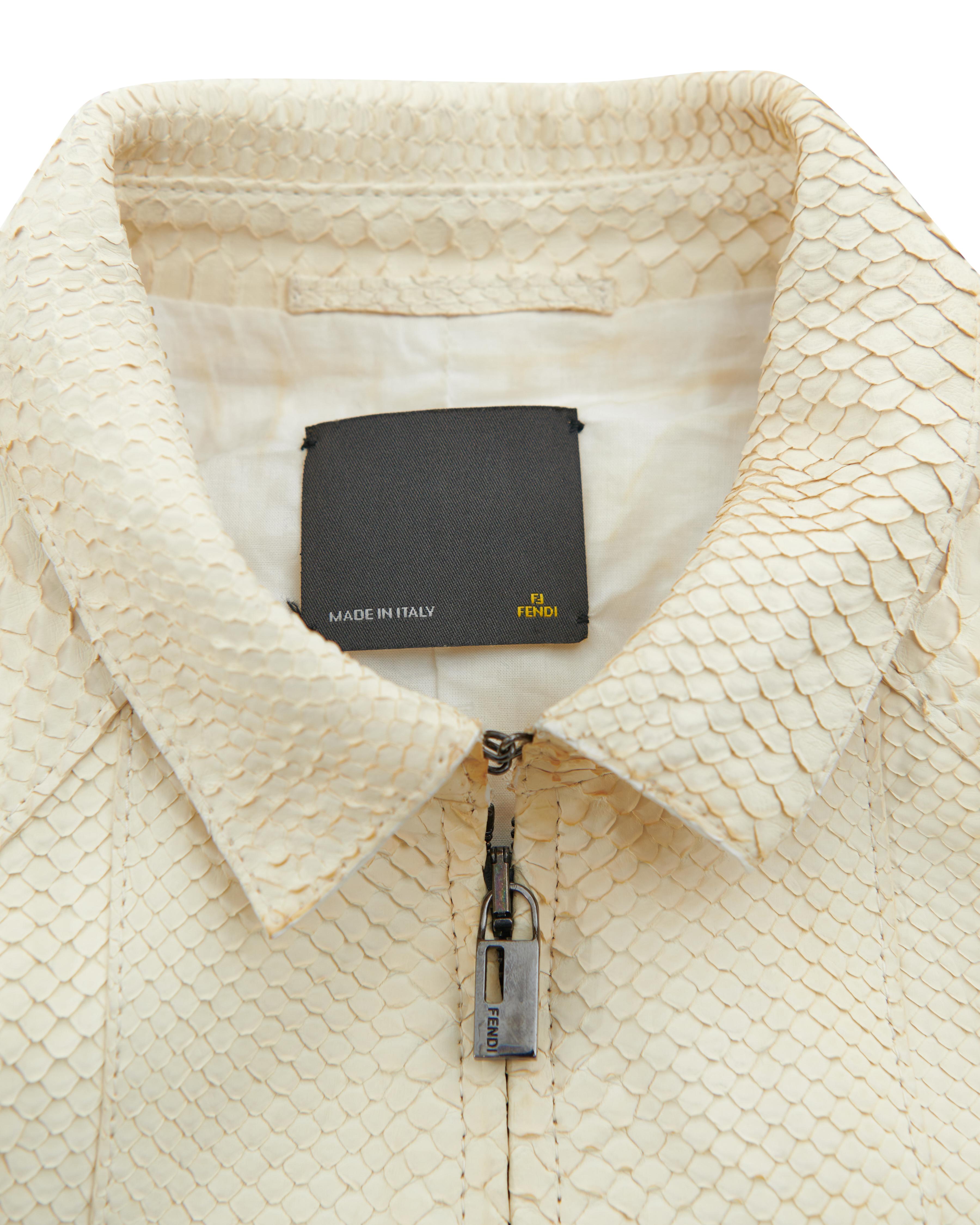 Fendi Early 2000s Off white snakeskin cropped jacket in vendita 1