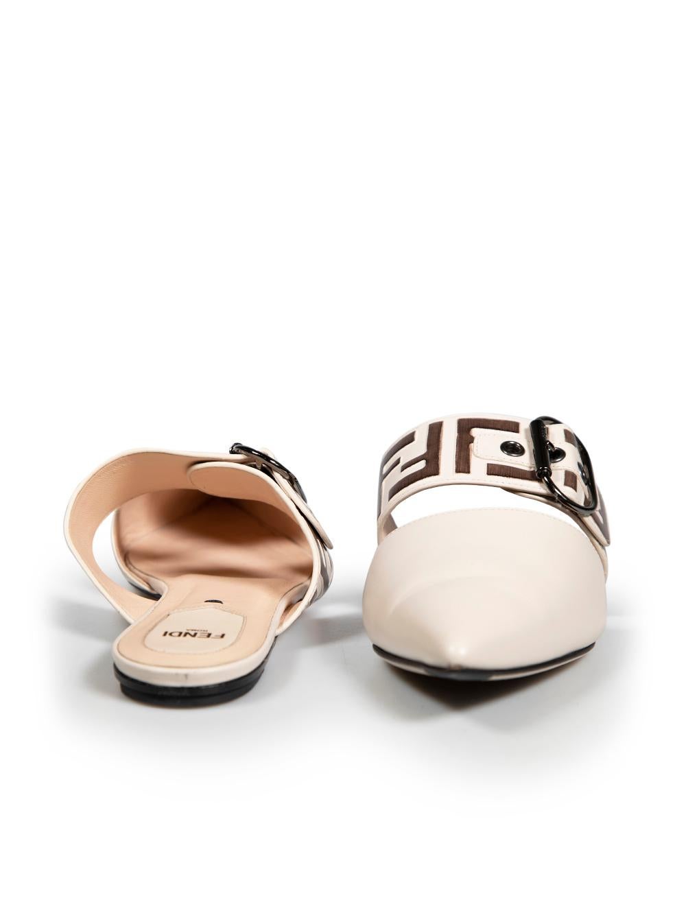 Fendi Ecru Leather FF Motif Buckle Mules Size IT 37 In Good Condition For Sale In London, GB