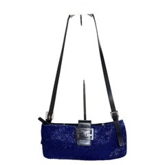 Fendi Electric Blue Beaded Zip Opening Crossbody Bag