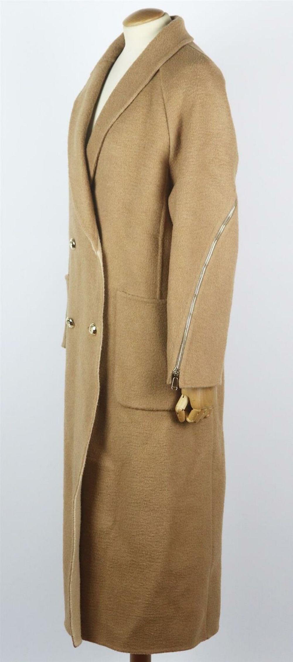 Brown Fendi Embellished Double Breasted Camel Hair Coat