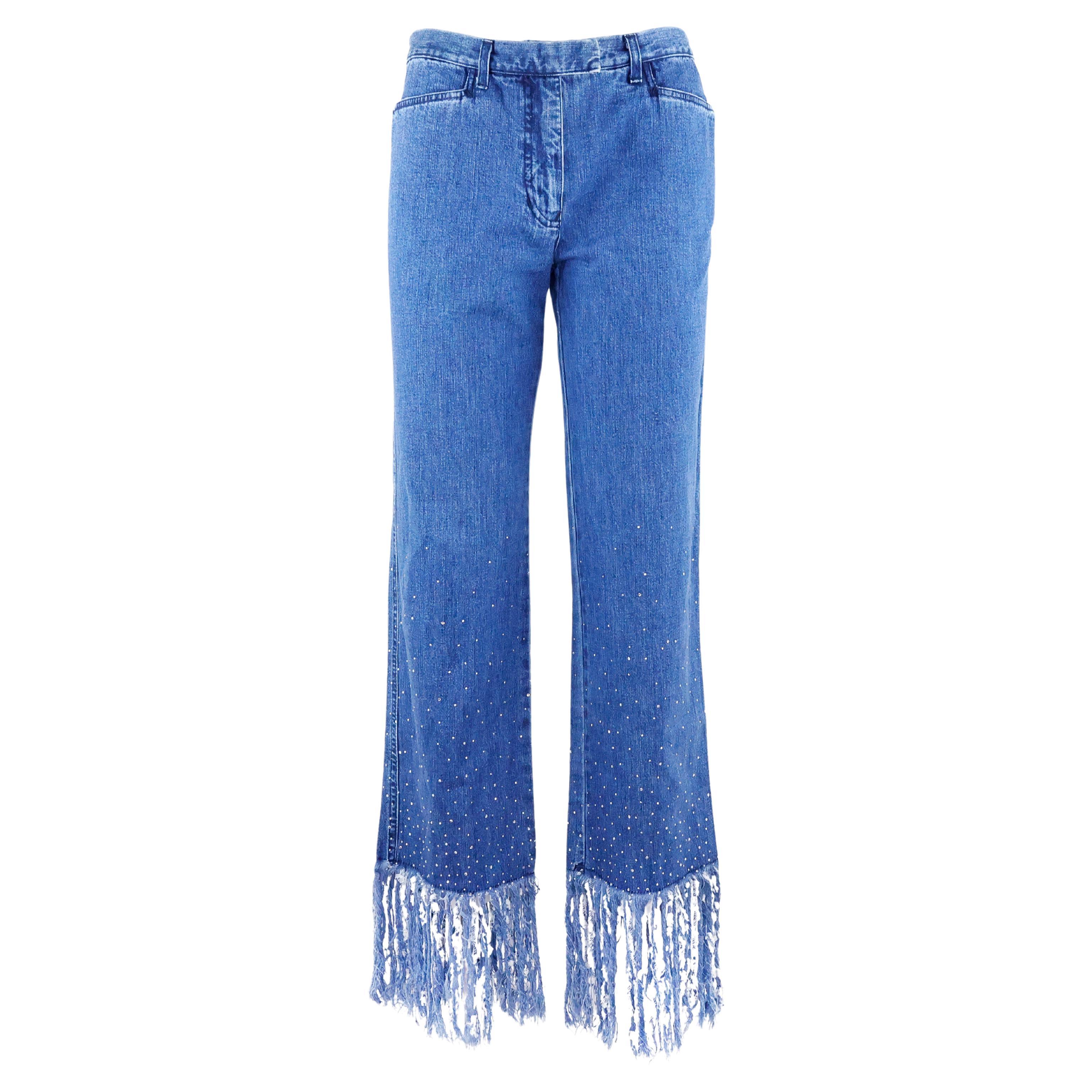 Fendi Embellished Flared Fringed Jeans  For Sale