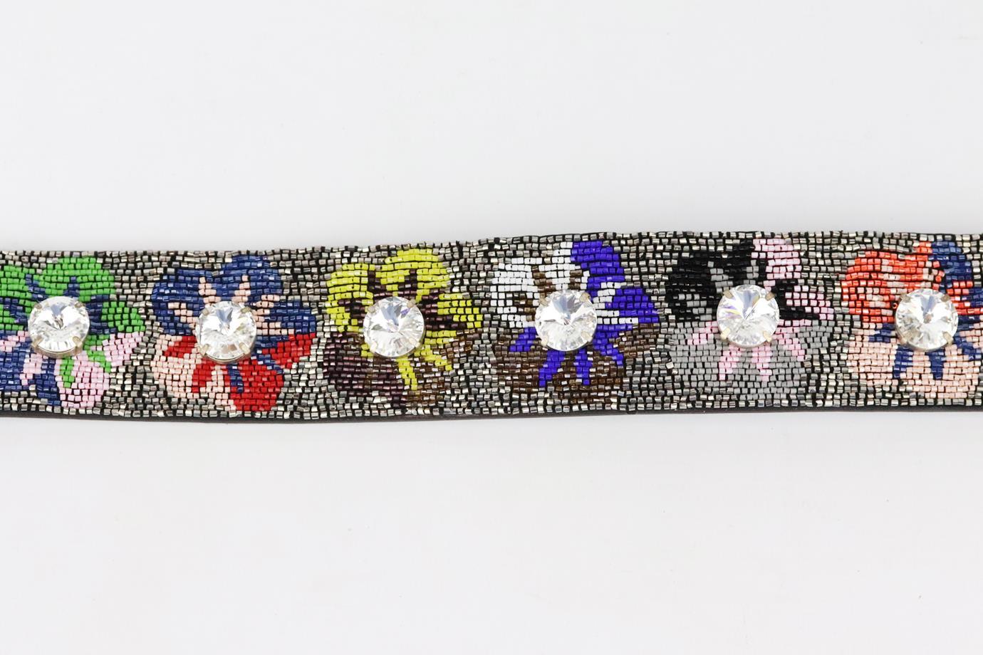 Fendi embellished leather bag strap. Made from multicoloured bead-embellishment in a floral-print and crystals and gold-tone clasps. L: 35 in. W: 1.5 in