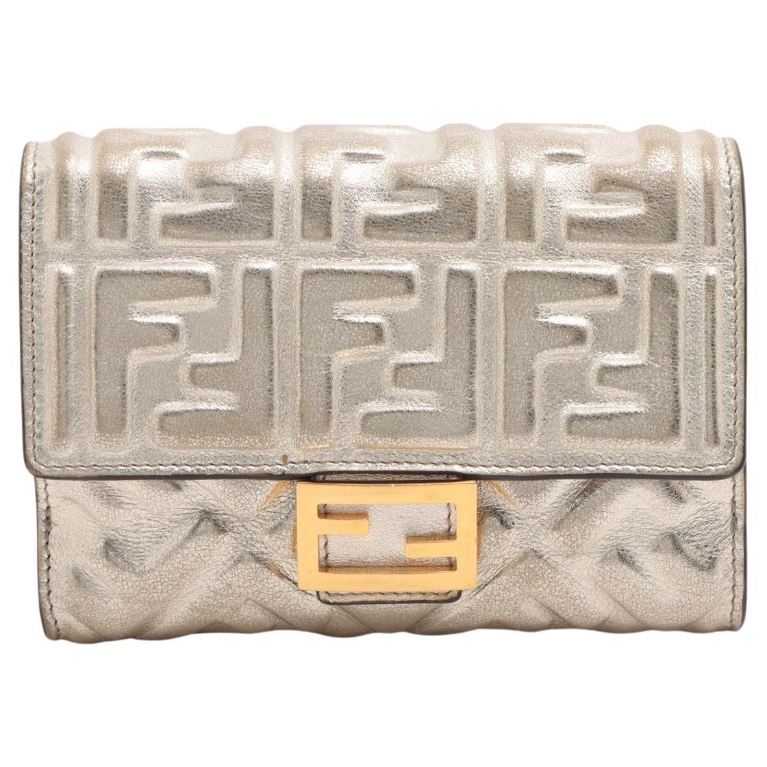 Fendi Embossed Zucca Laminated Leather  Bifold Wallet Silver For Sale