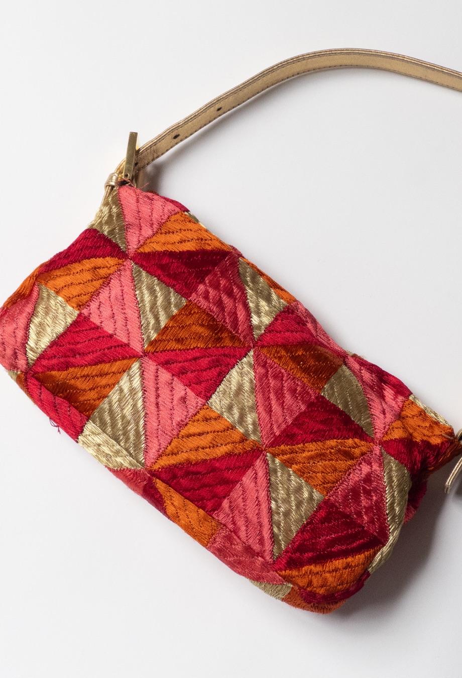 Pink Fendi Embroided Baguette Patchwork Bag