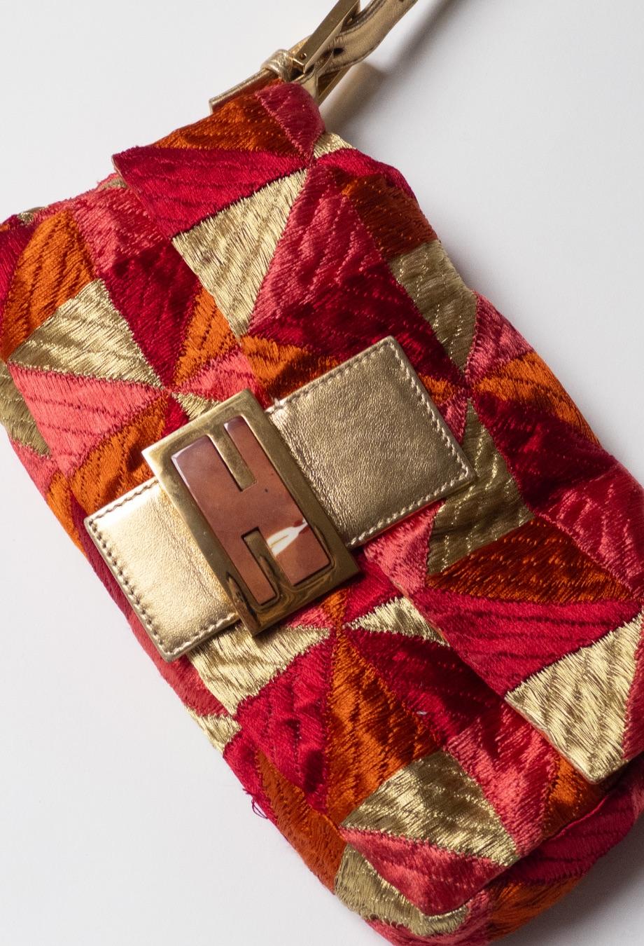 Fendi Embroided Baguette Patchwork Bag In Good Condition In Melbourne, VIC