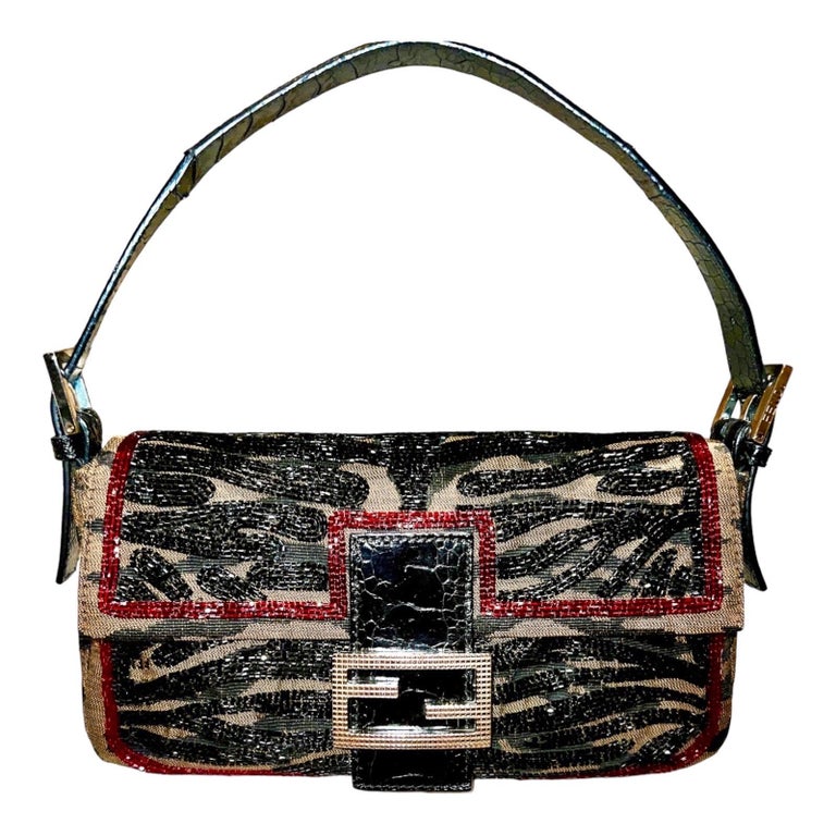 FENDI Embroidered Baguette Handbag Flap Bag Clutch - Full Set For Sale at  1stDibs