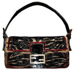 FENDI Embroidered Baguette Handbag Flap Bag Clutch - Full Set