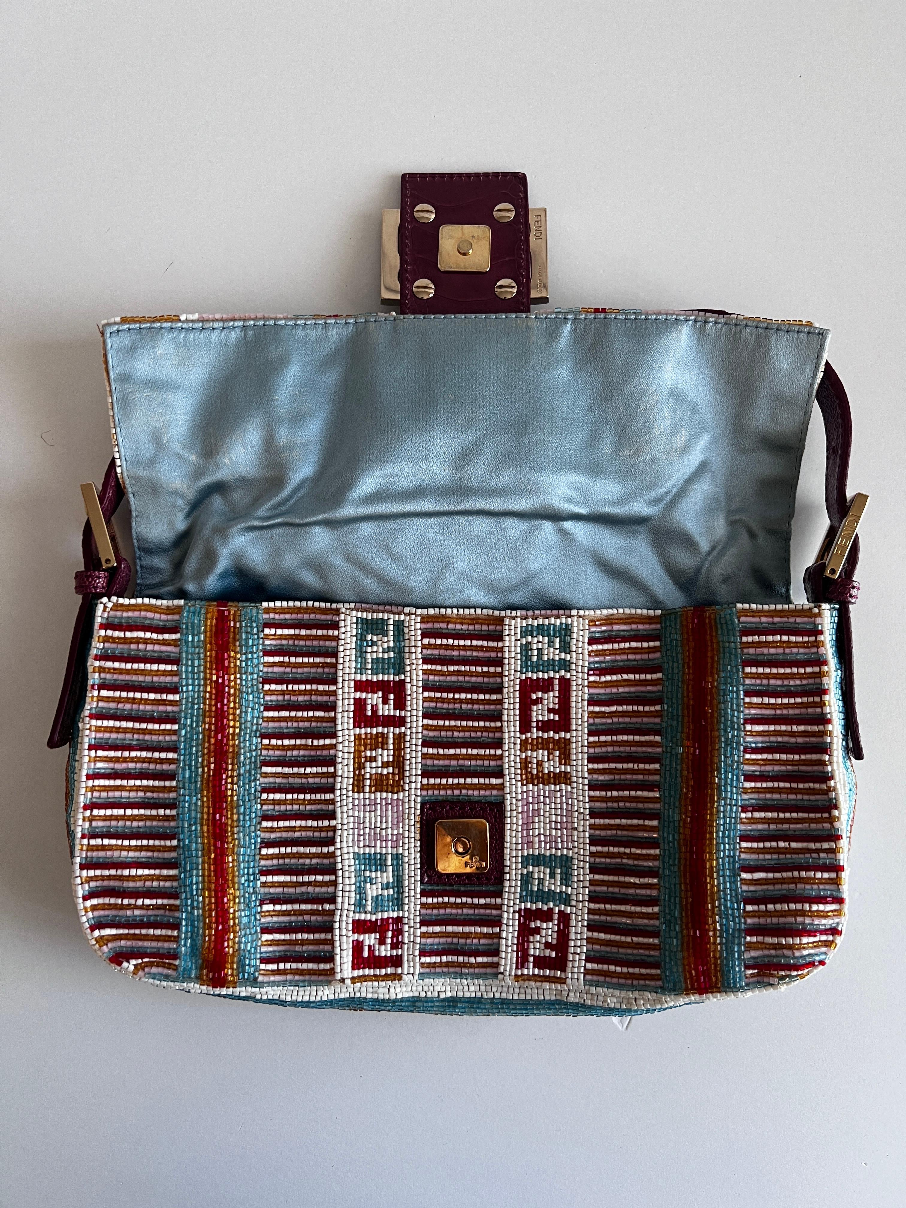 Fendi embroidered beaded baguette In Good Condition In Aurora, IL