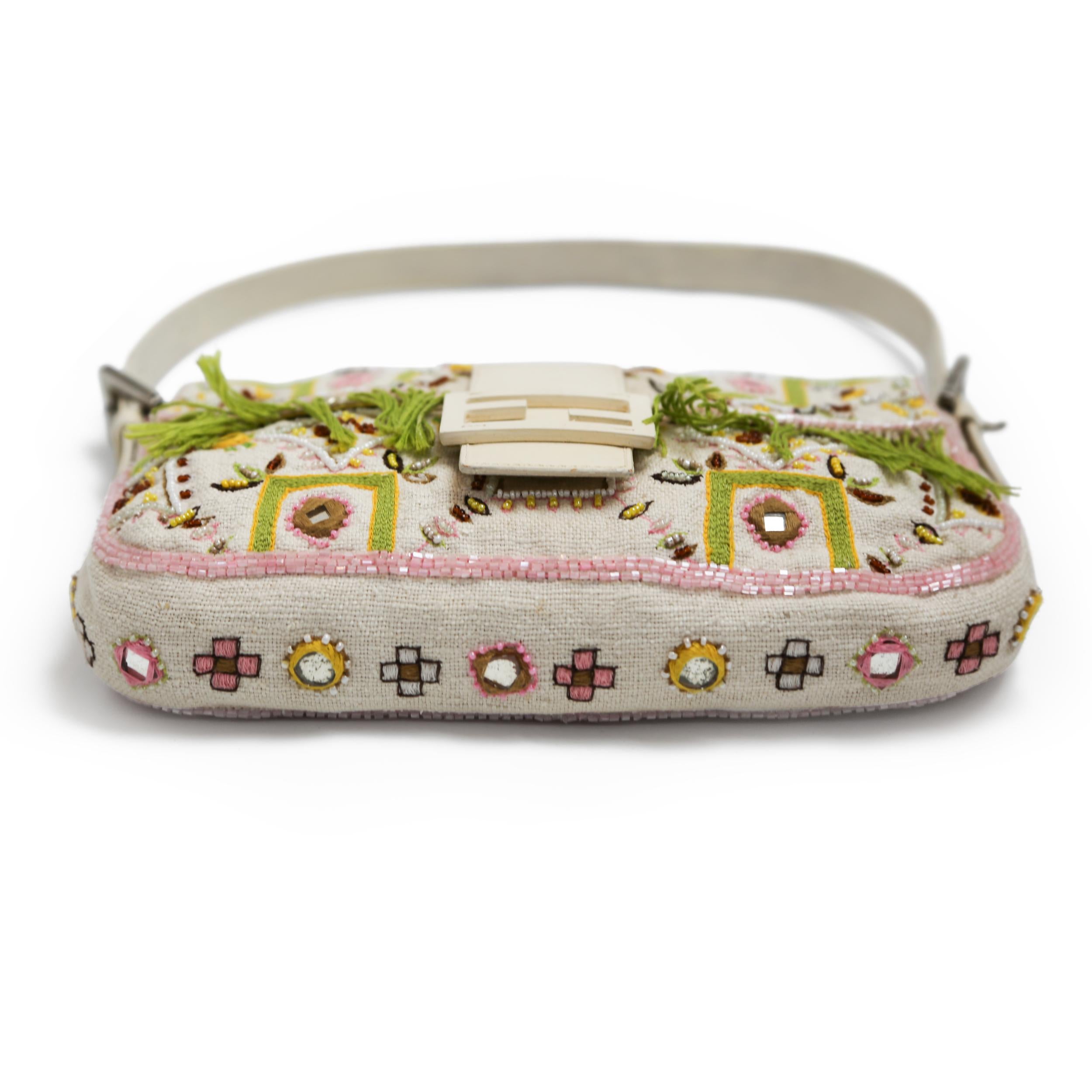 Women's or Men's Fendi Embroidered Cloth Baguette Handbag For Sale