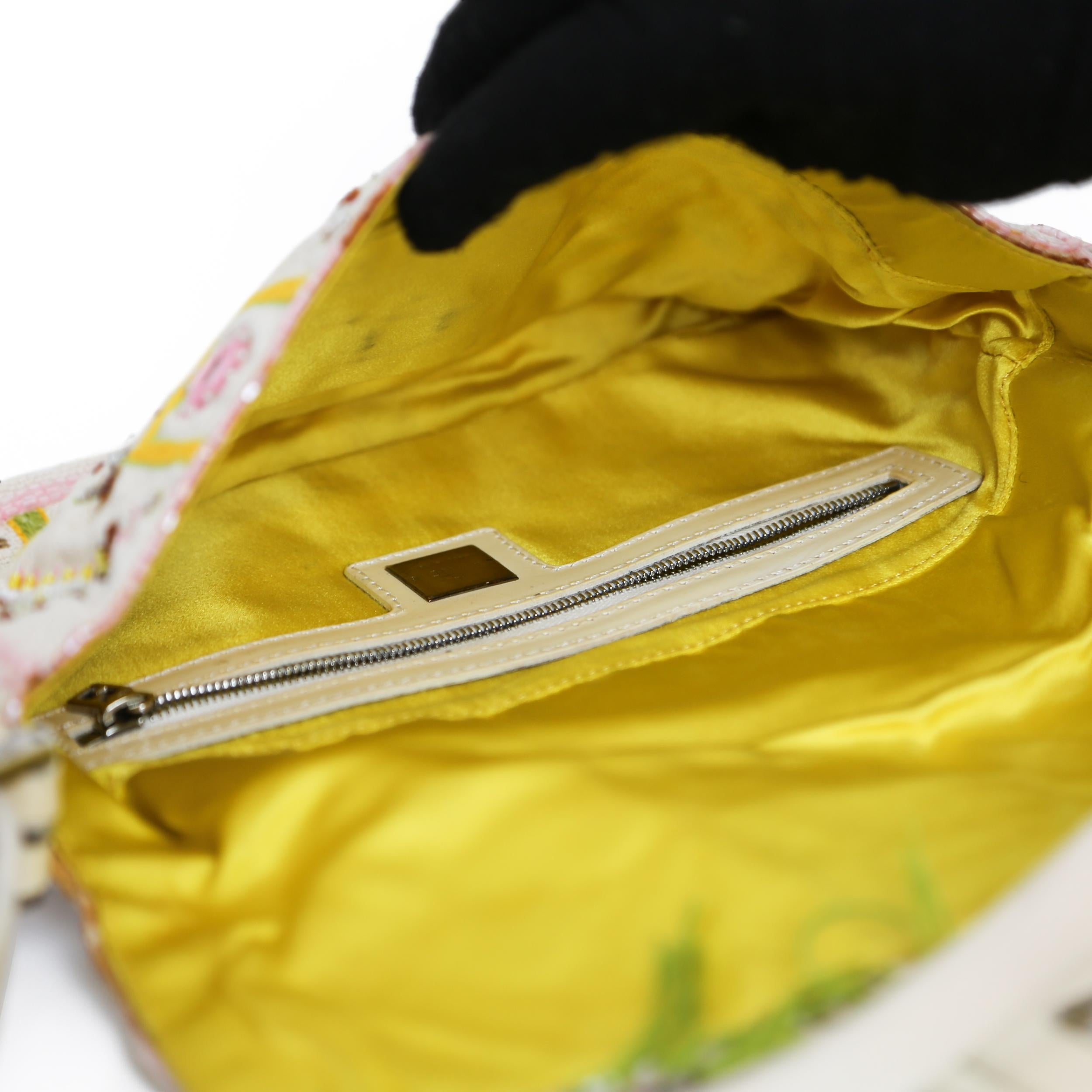Fendi Embroidered Cloth Baguette Handbag For Sale 2